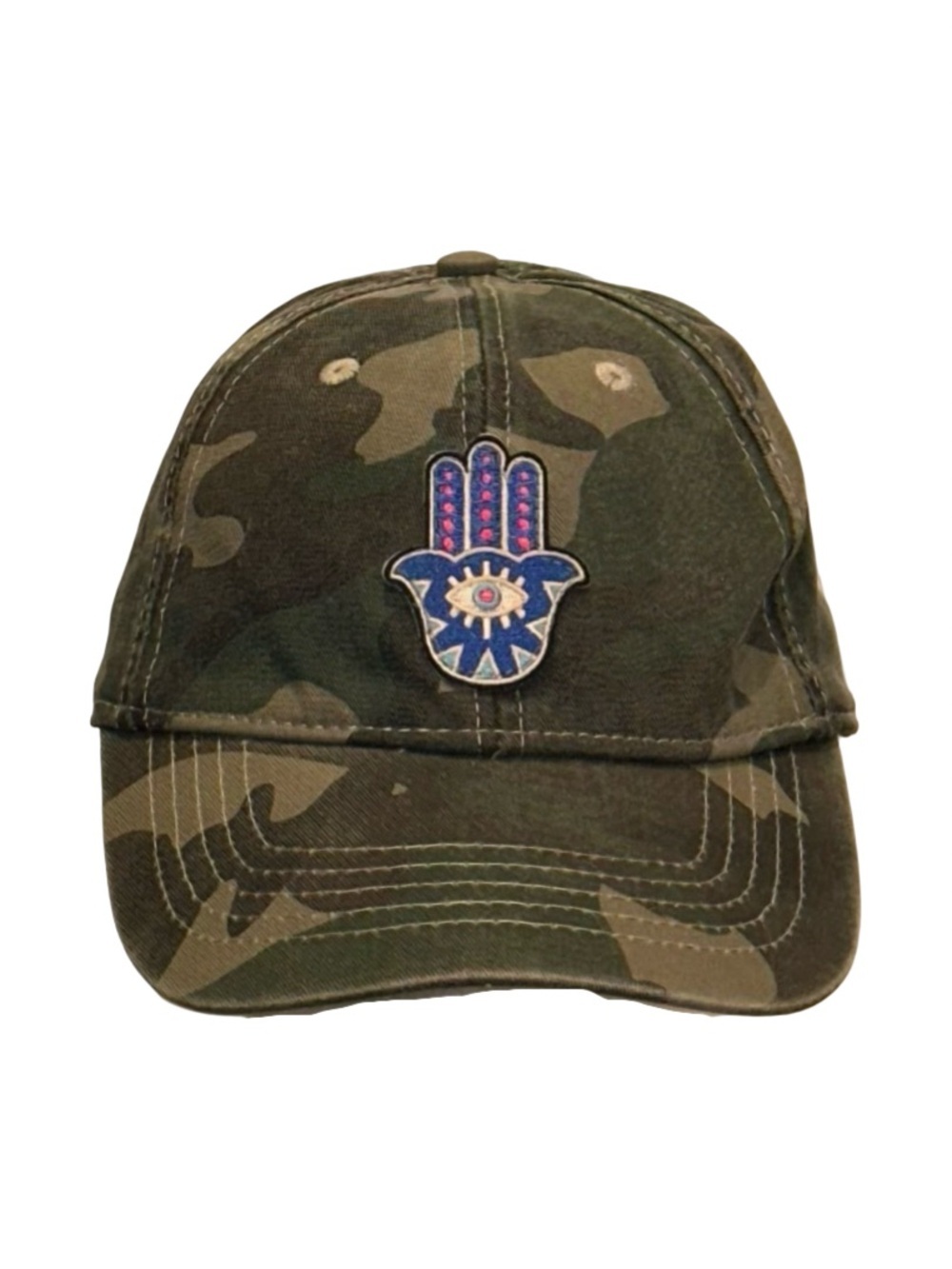 Washed Camo Baseball Hat With Hamsa Patch